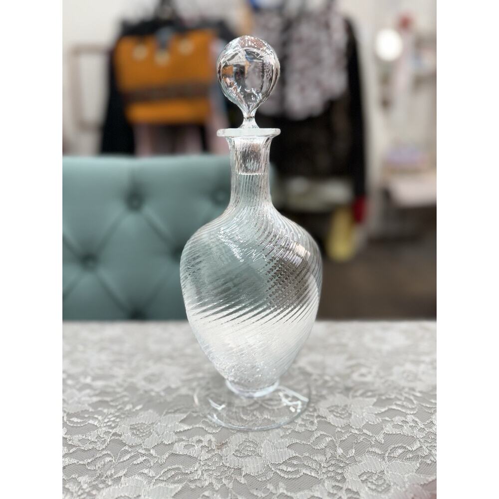 Vintage 1950s Italian Murano Swirled Clear Glass Decanter Elegant